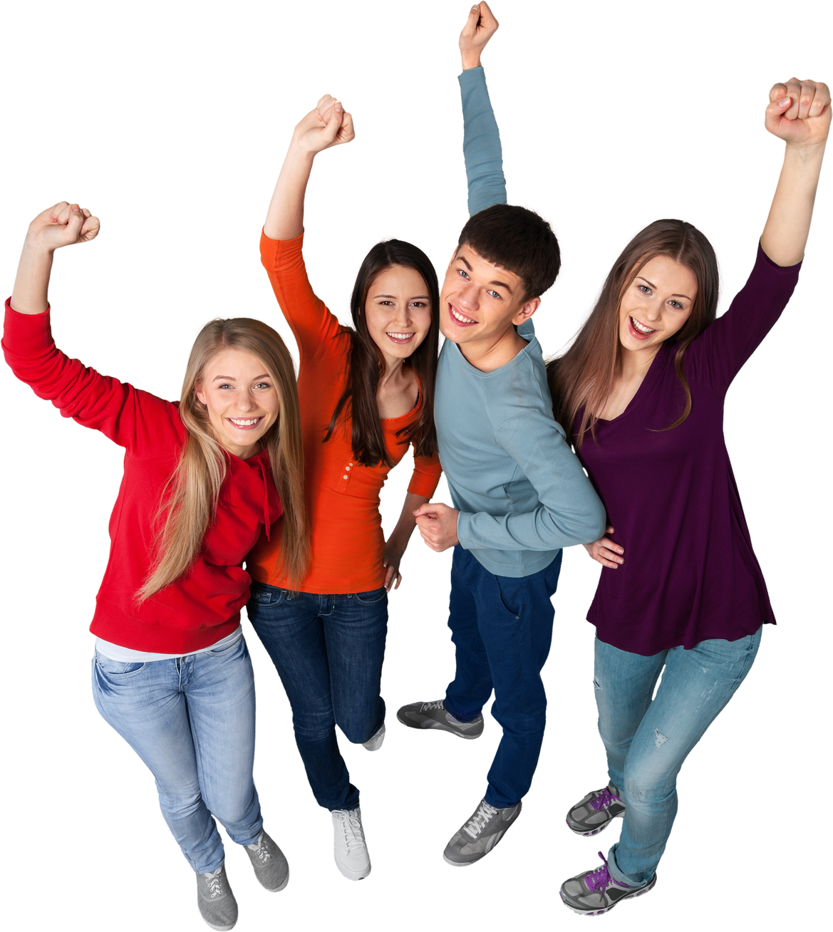 Group of young students together cheering